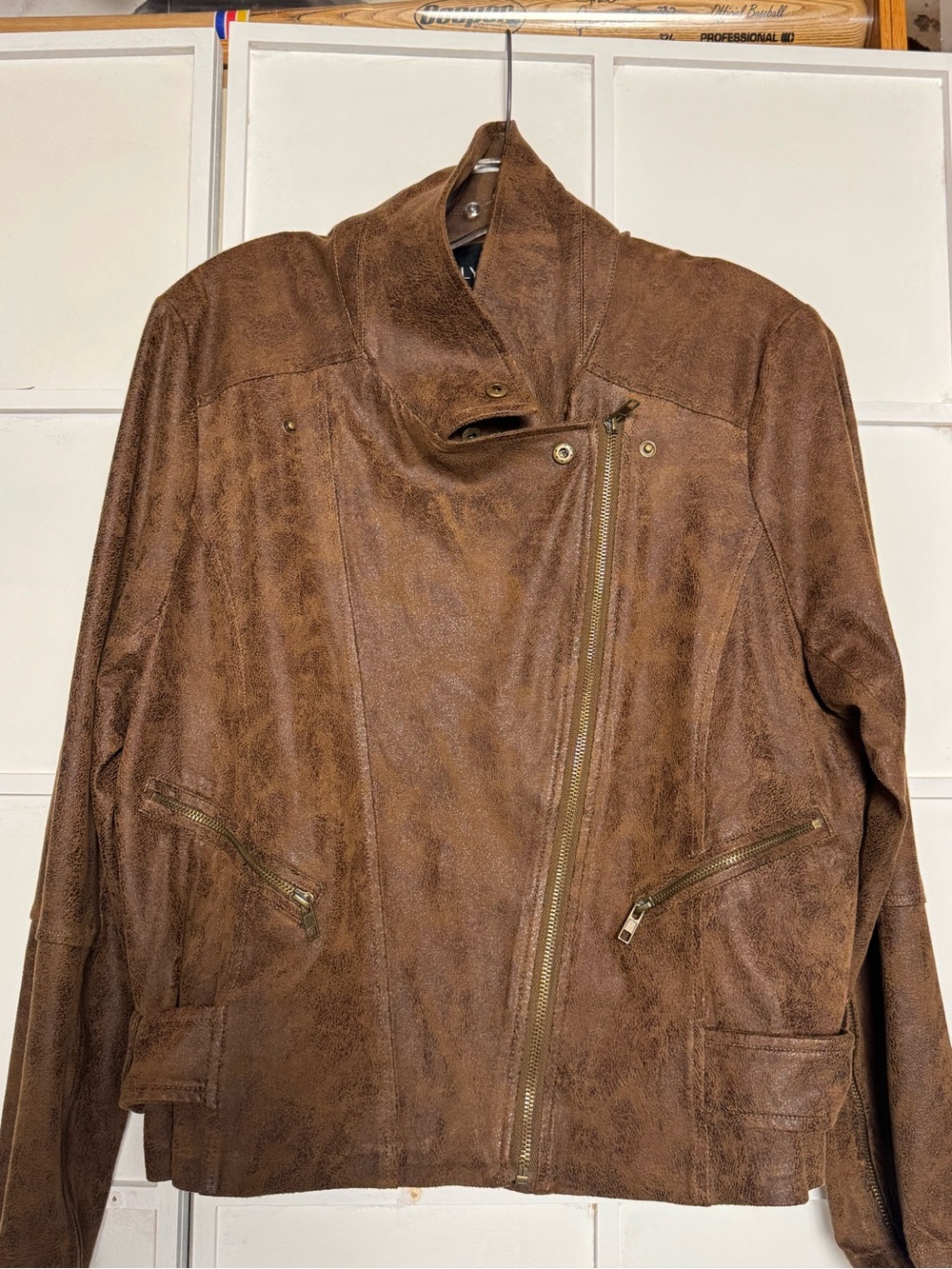 Lysse Chestnut Brown Faux-Suede Moto Jacket